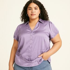 Lane Bryant Plus Size Short Sleeve Blouse Purple Metallic Detail 22/24 NWT